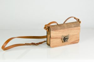 wood handbag with leather strap